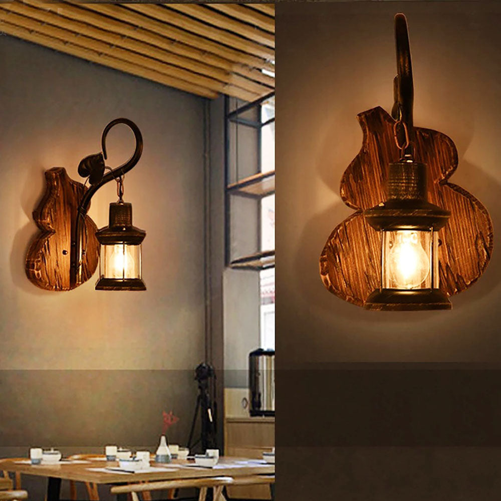 Carina Cucurbits/Kaars Vintage Wandlamp, Hout/Metaal, Woonk/Eetk/ Slaapkamer