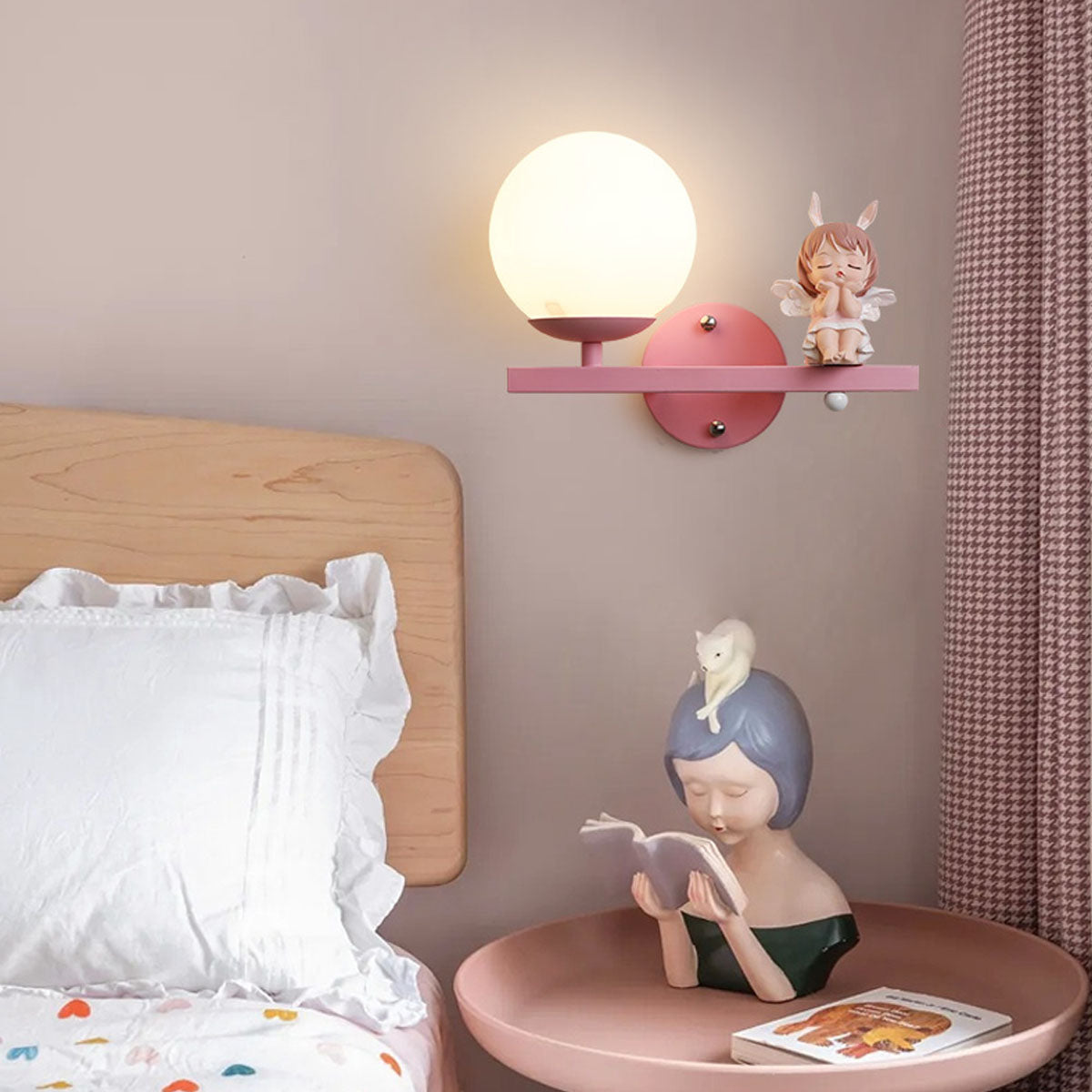 Minori Moderne Meisje/Konijn LED Wandlamp Metaal/Acryl Roze/Wit Kinderkamer