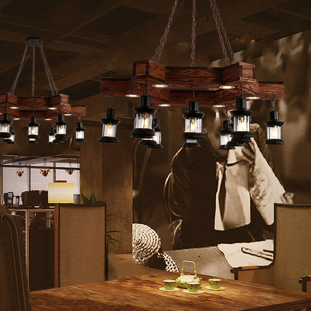 Brio Retro Metal/Wood Lantern Pendant Light, Walnut