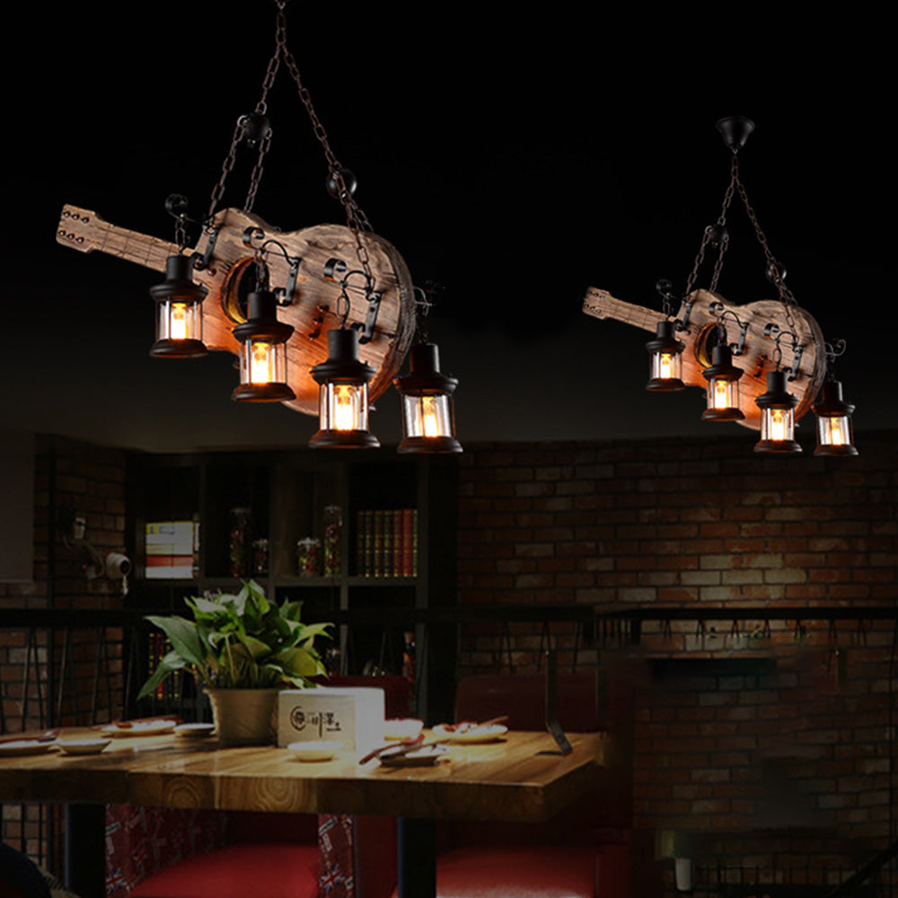 Brio Retro Gitaar Hanglamp Metaal Hout Slaapkamer Woonkamer