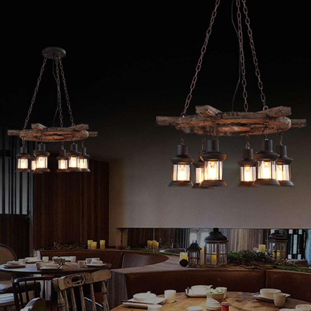 Brio Retro Rudder Metal & Wood Pendant Light, 6 Heads