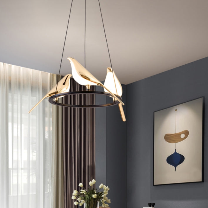 Sirena Art Deco Modern Bird Pendant Light, 3/6/9 Heads, Gold
