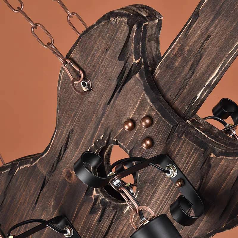 Brio Design Boerderij Hanglamp 6 Lantaarn Gitaar, Hout/Metaal, Woonk/Eetkamer