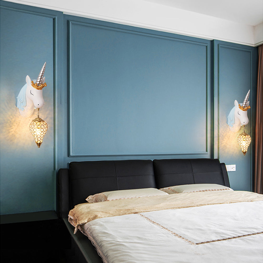 Minori Design Eenhoorn LED Wandlamp Hars Wit/Goud Slaap/Kinder/Woon/Eetkamer