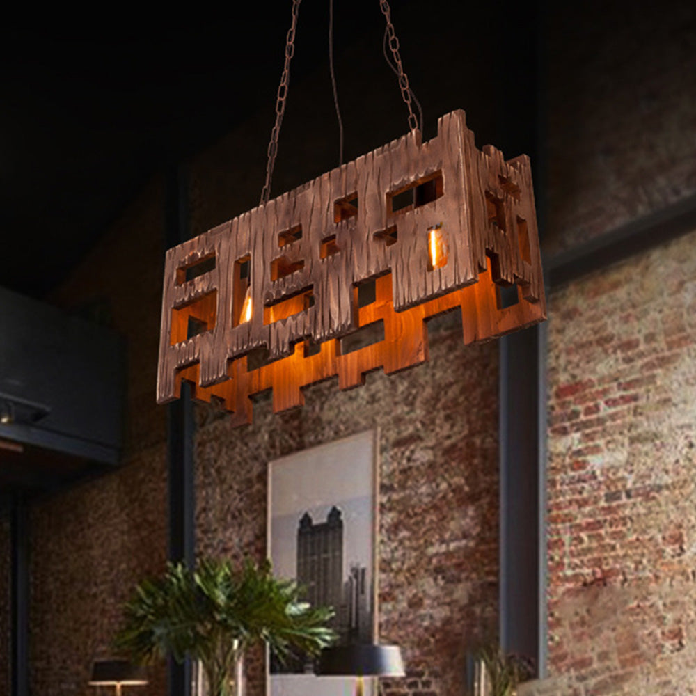 Brio Rechthoekige Hanglamp Van Metaal En Hout Woonk/Eetk/Slaapkamer