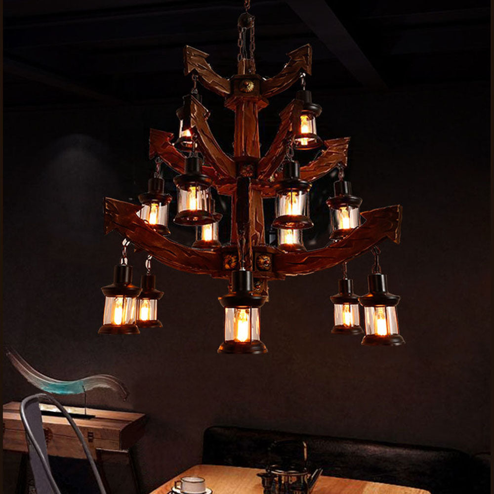 Brio Retro 14 Lantern Wood/Metal Chandelier