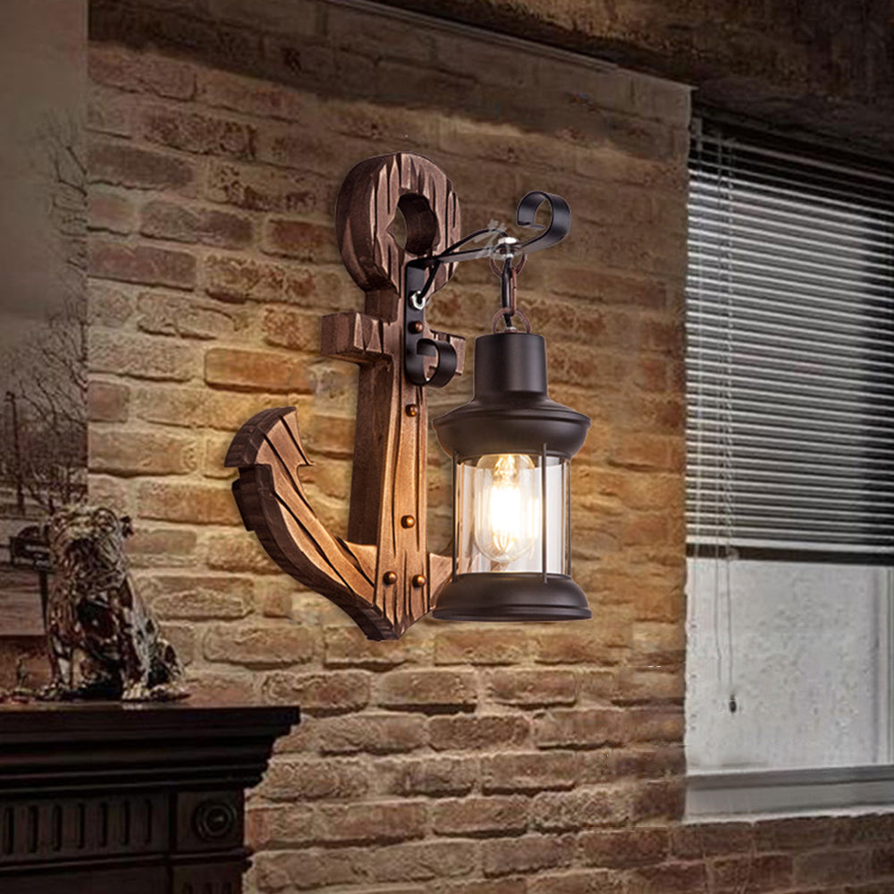 Carina Anchor Lantern Wall Lamp, Vintage/Antique, Wood, Bedroom