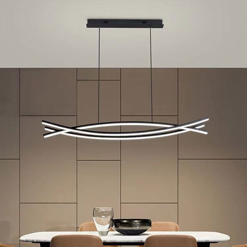 Louise Cross Curve LED Hanglampen Zwart Metaal Silicagel Eetkamer
