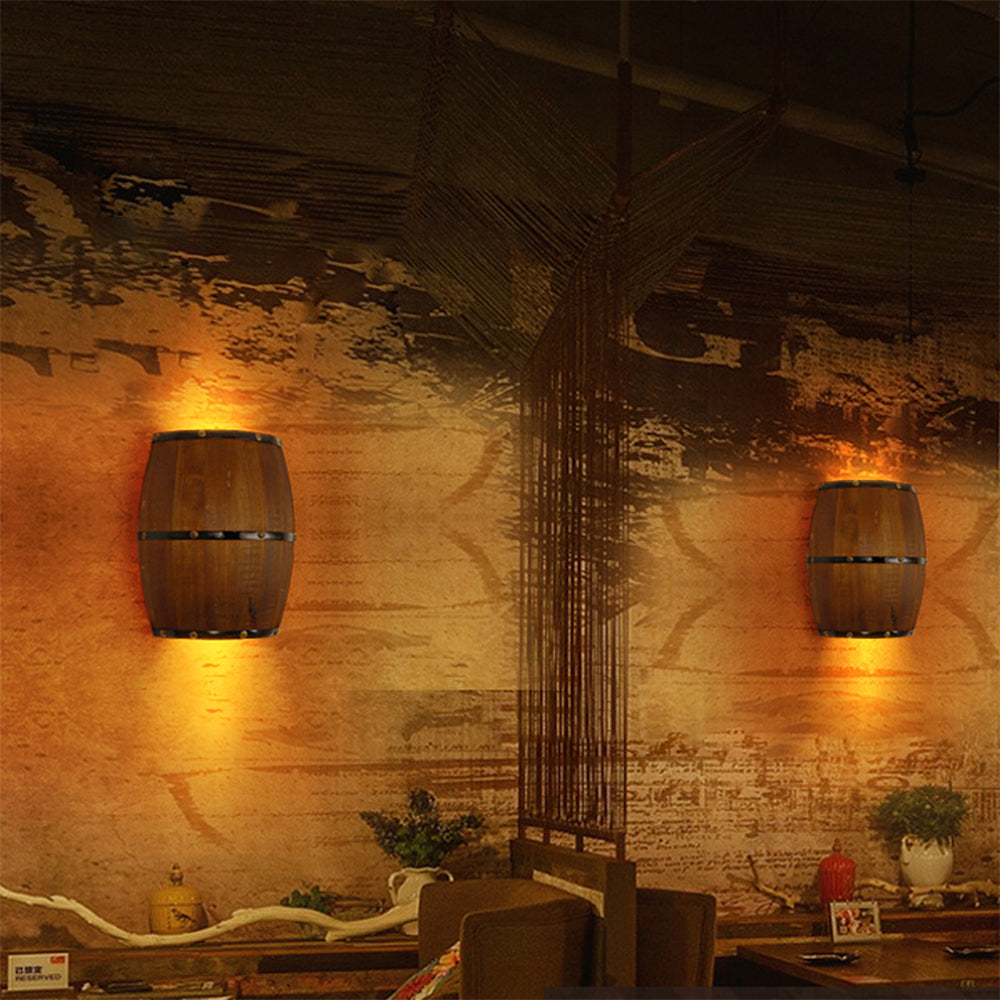 Valerio Wall Lamp Retro Creative Barrel Wooden, Dining Room