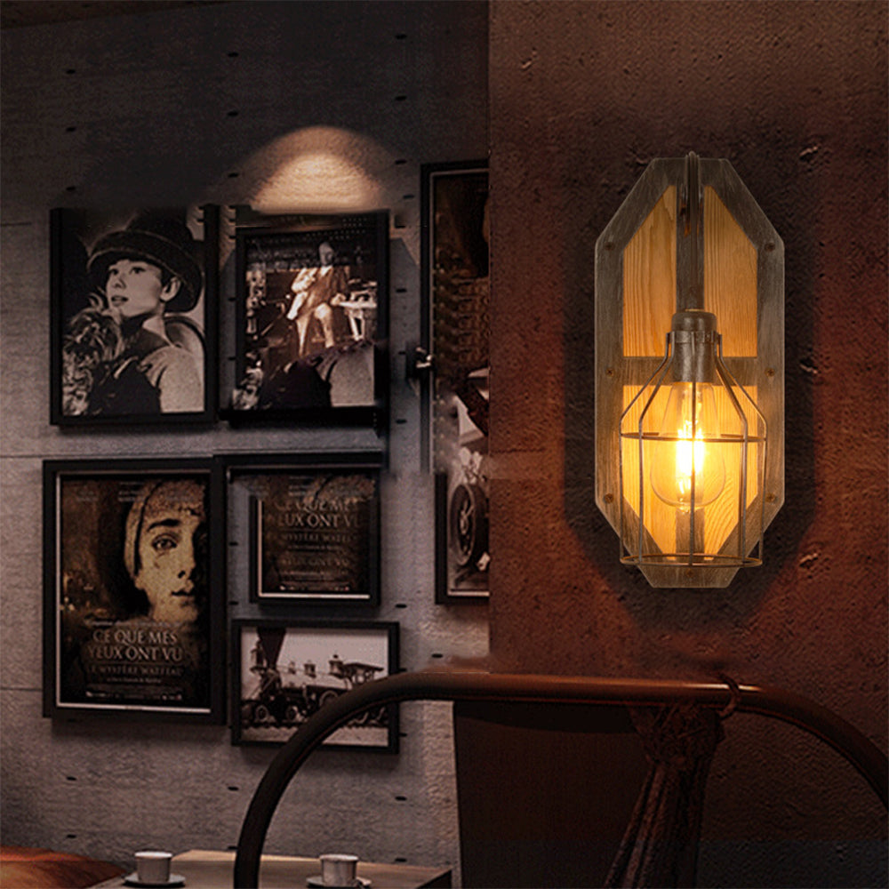 Brio Vintage Vogelkooi Design Houten Metalen Wandlamp, Slaapkamer/Keuken