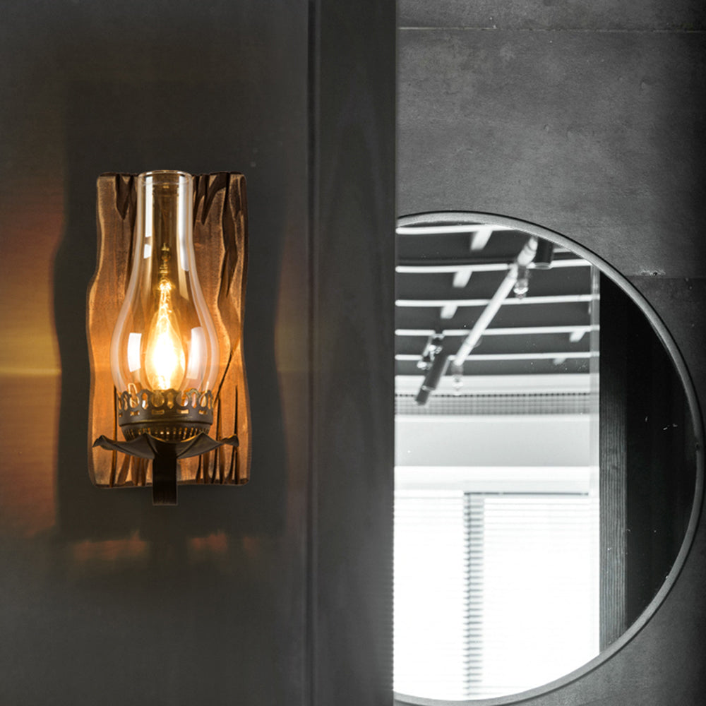 Brio Design Vintage Wandlamp Kaars Houten Glas, Woonk/Eetk/ Slaapkamer