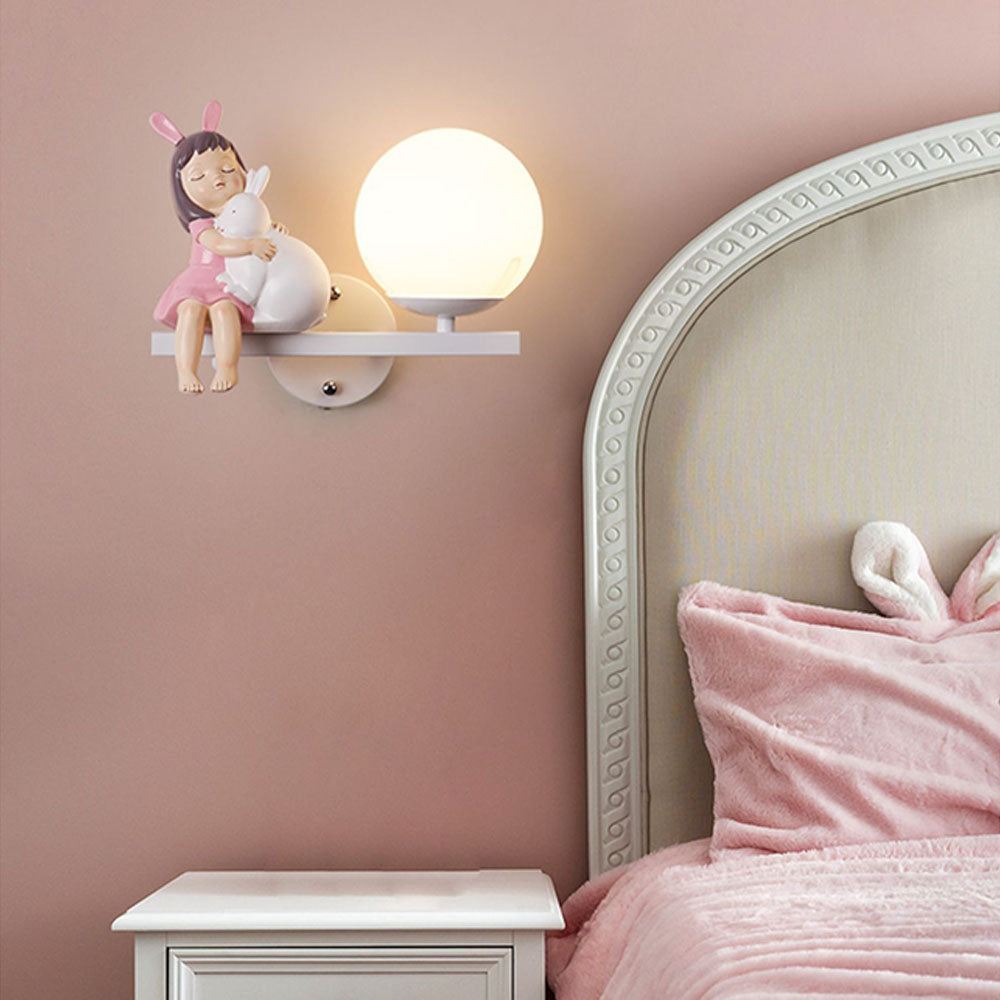 Minori Moderne Meisje/Konijn LED Wandlamp Metaal/Acryl Roze/Wit Kinderkamer