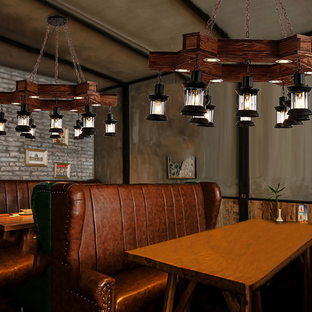Brio Retro Metal/Wood Lantern Pendant Light, Walnut