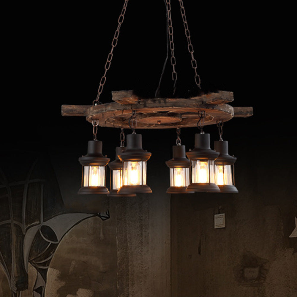 Brio Retro Rudder Metal & Wood Pendant Light, 6 Heads