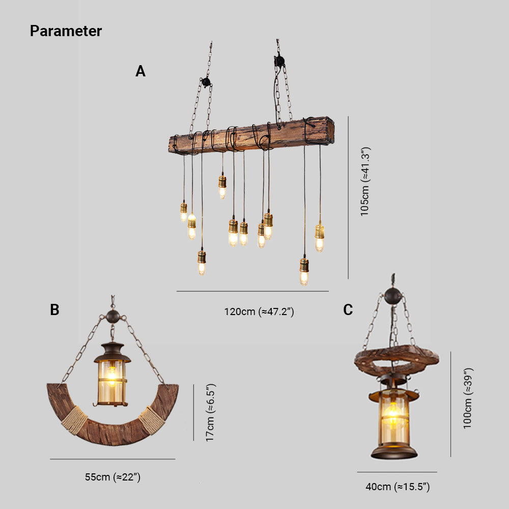Brio Vintage Industriële Rechthoekige Houten Hanglamp, Hout/Zwart