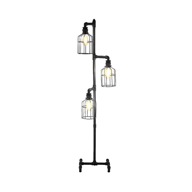 Valerio Retro Metalen Design Vloerlamp Met Vogelkooi 3 Koppen Zwart