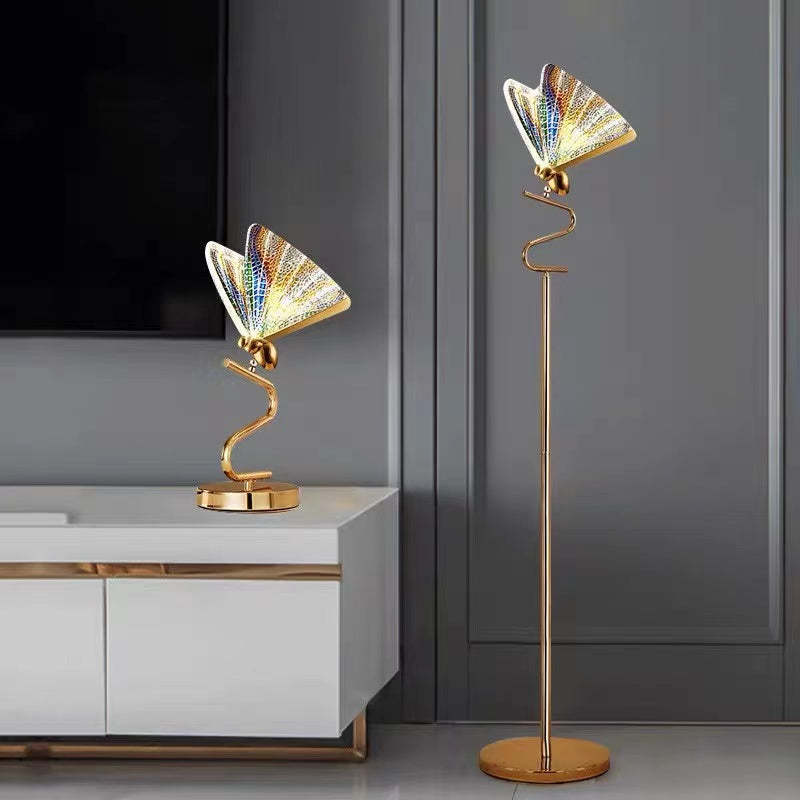 Kady Design Vlinder LED Vloerlamp/Tafellamp Metaal/Acryl Goud/Transparant Woonkamer/Slaapkamer
