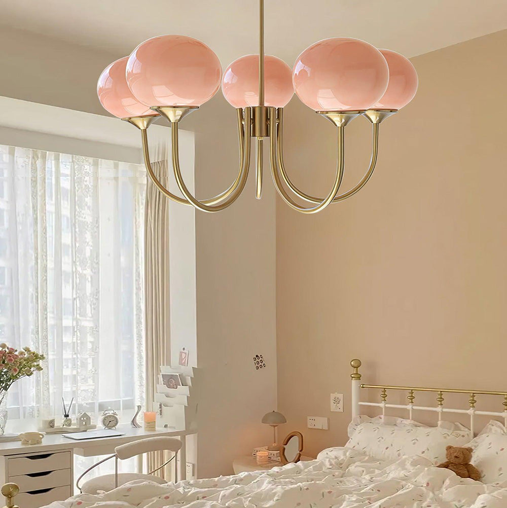 Hailie Retro Design Art Deco Globe Kroonluchter Wit/Roze/Beige Slaapkamer/Studeerkamer