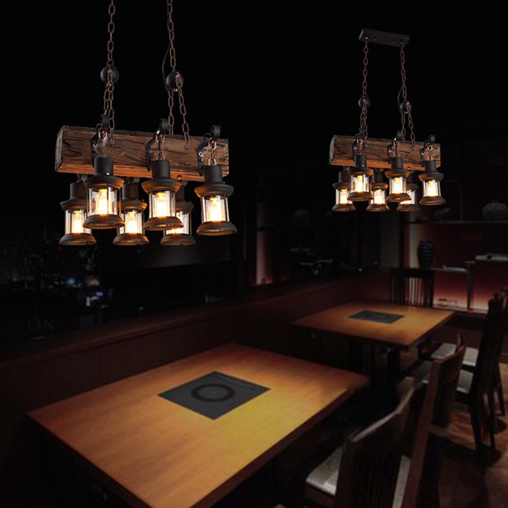 Brio Retro Rectangular Metal/Wood Lantern Pendant Light