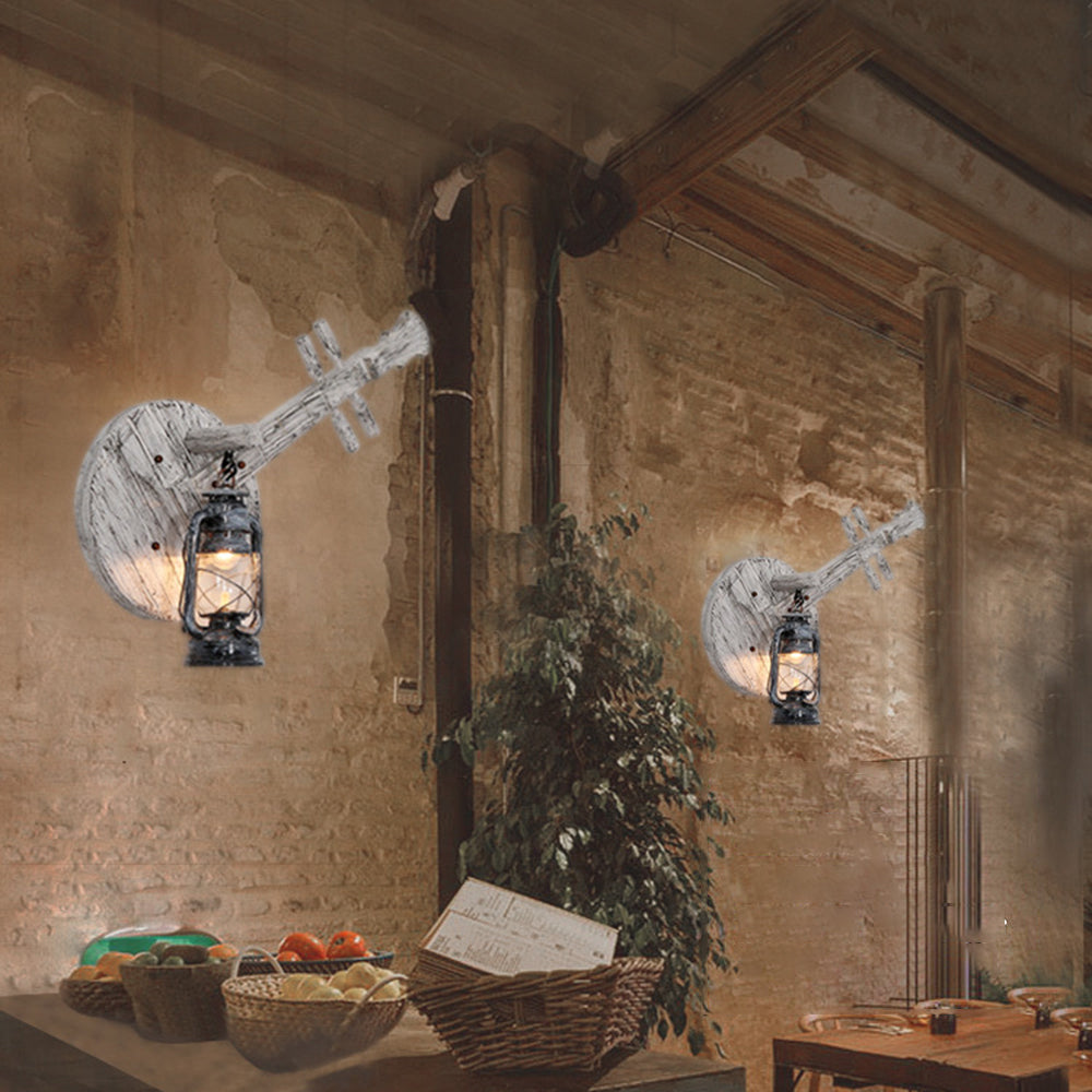 Brio Lute Vintage Wandlamp Lantaarn Hout Grijs, Woonk/Eetk/ Slaapkamer