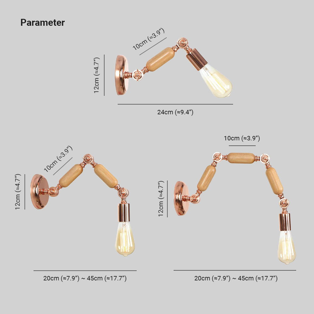 Valerio Wall Lamp Bulb Wooden Adjustable Makeup Gold, Living Room