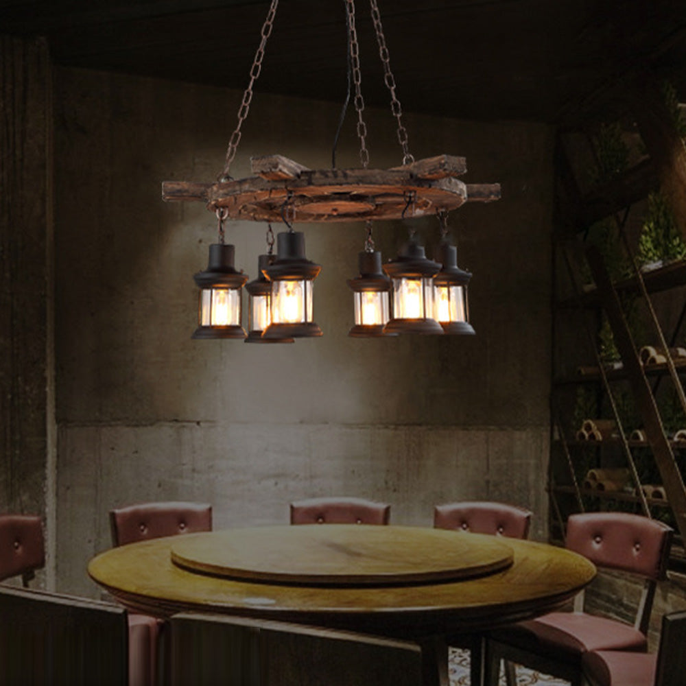 Brio Retro Rudder Metal & Wood Pendant Light, 6 Heads