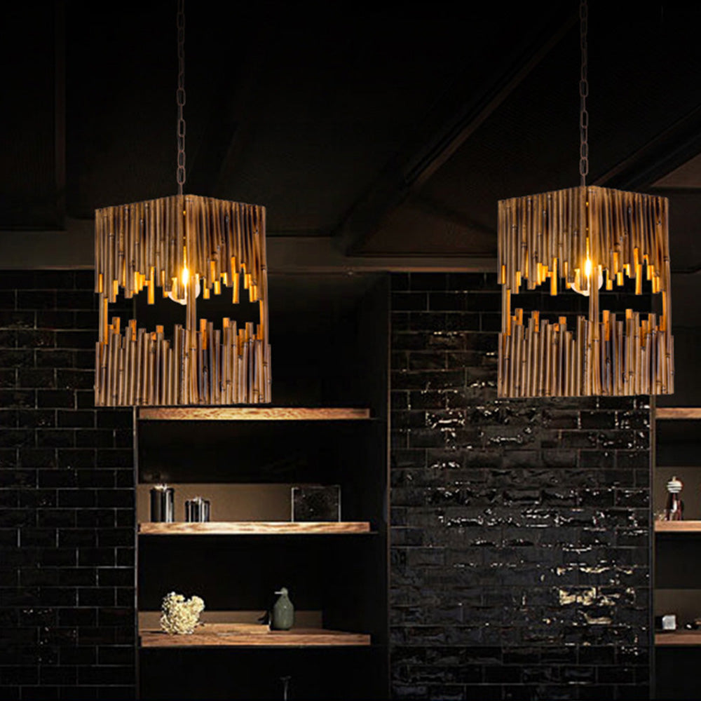 Brio Retro Rectangular Metal/Wood Pendant Light