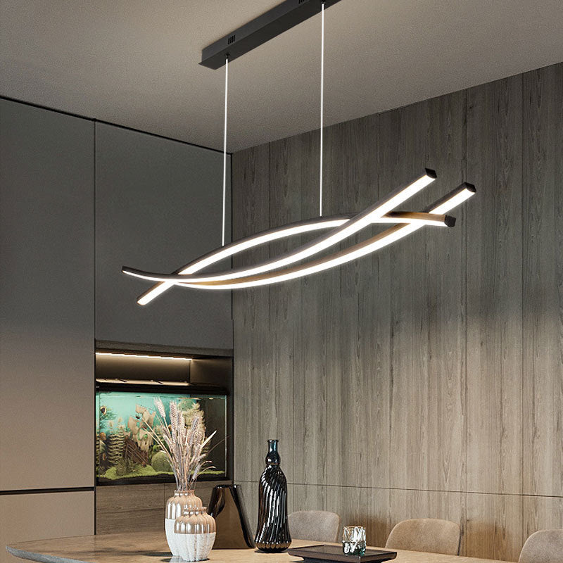 Louise Cross Curve LED Hanglampen Zwart Metaal Silicagel Eetkamer