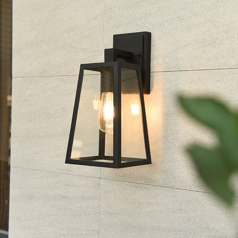 Valerio Retro Zwarte Industriële Lantaarn Wandlamp Metaal En Glas
