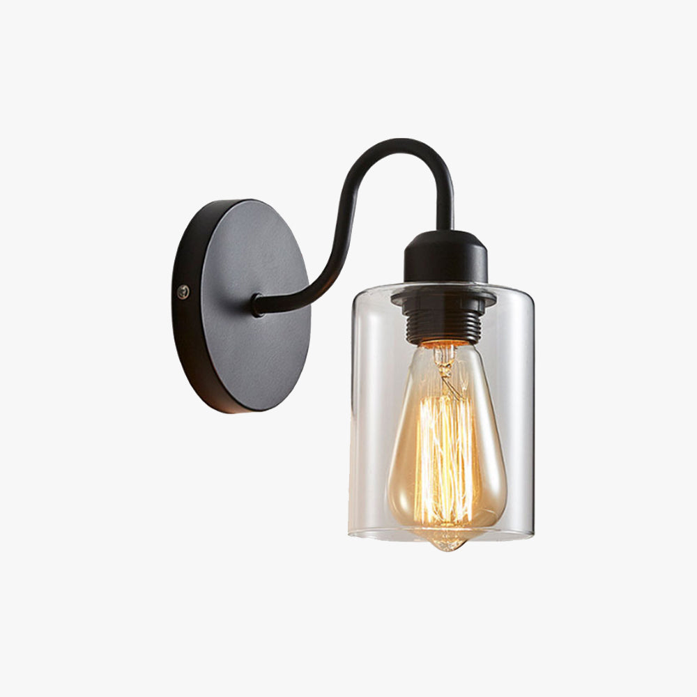 Valerio Vintage Industrial Cylindrical Metal/Glass Wall Lamp, Black
