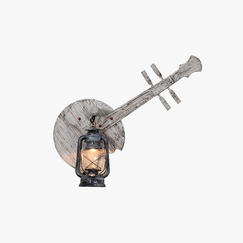 Brio Lute Vintage Wandlamp Lantaarn Hout Grijs, Woonk/Eetk/ Slaapkamer