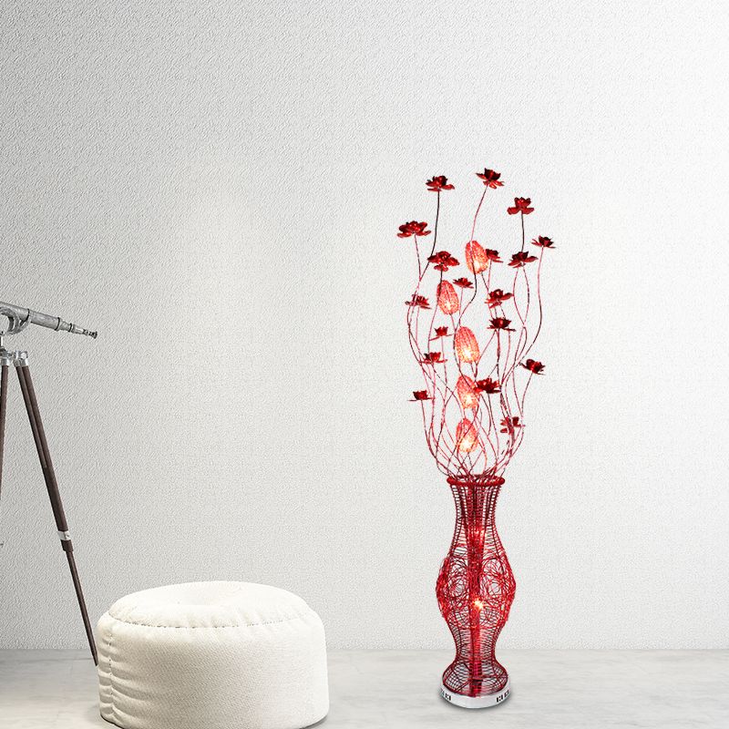 Carina Art Deco Bloemenvaas Metalen Design Rode Vloerlamp Met , Slaapkamer/Woonkamer