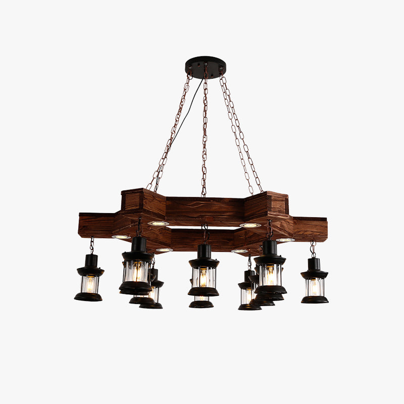 Brio Retro Metal/Wood Lantern Pendant Light, Walnut