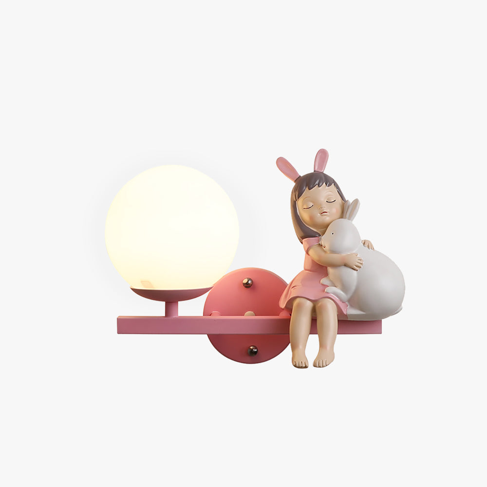 Minori Moderne Meisje/Konijn LED Wandlamp Metaal/Acryl Roze/Wit Kinderkamer