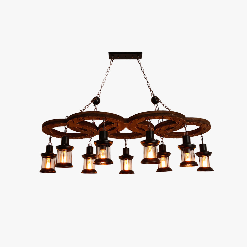 Brio Vintage 5 Ring Metal/Wood Pendant Light, Walnut