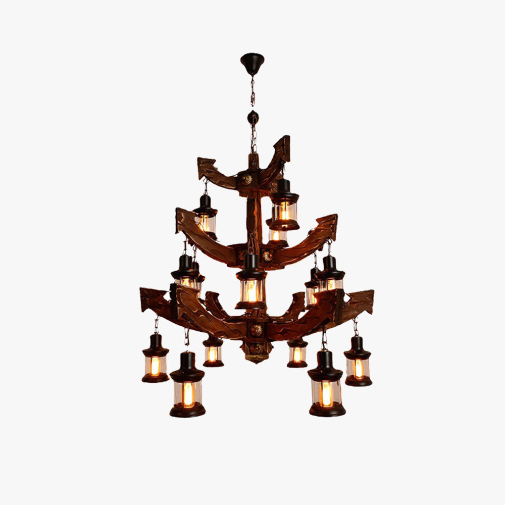 Brio Retro 14 Lantern Wood/Metal Chandelier