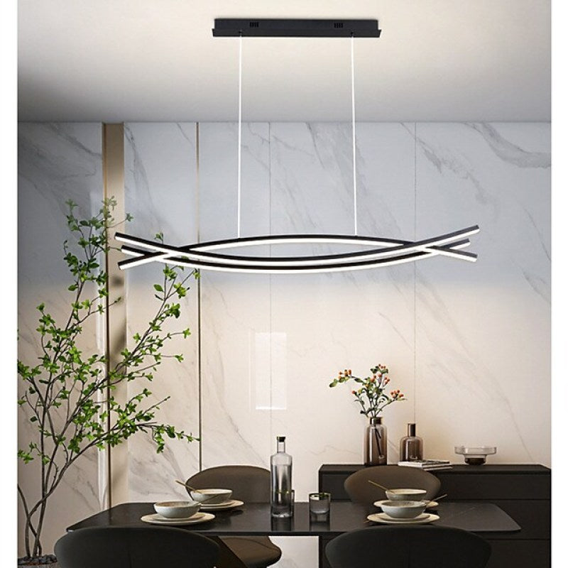 Louise Cross Curve LED Hanglampen Zwart Metaal Silicagel Eetkamer
