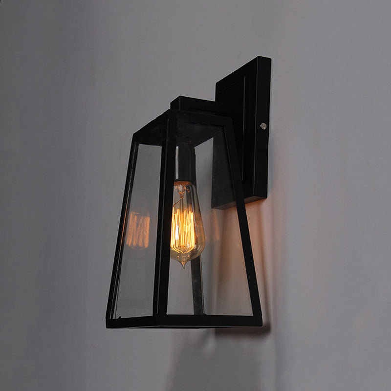 Valerio Retro Zwarte Industriële Lantaarn Wandlamp Metaal En Glas