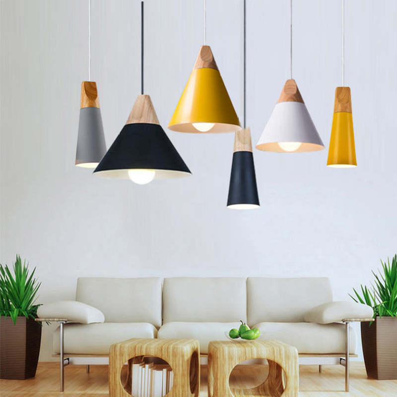 Morandi Moderne LED Hanglampen Geel Grijs Groen Metaal Hout Woonkamer