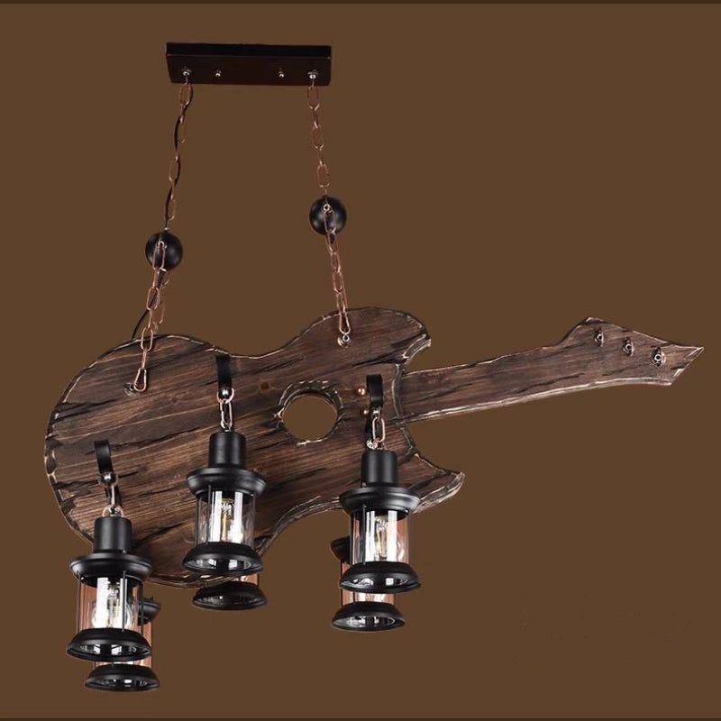 Brio Design Boerderij Hanglamp 6 Lantaarn Gitaar, Hout/Metaal, Woonk/Eetkamer