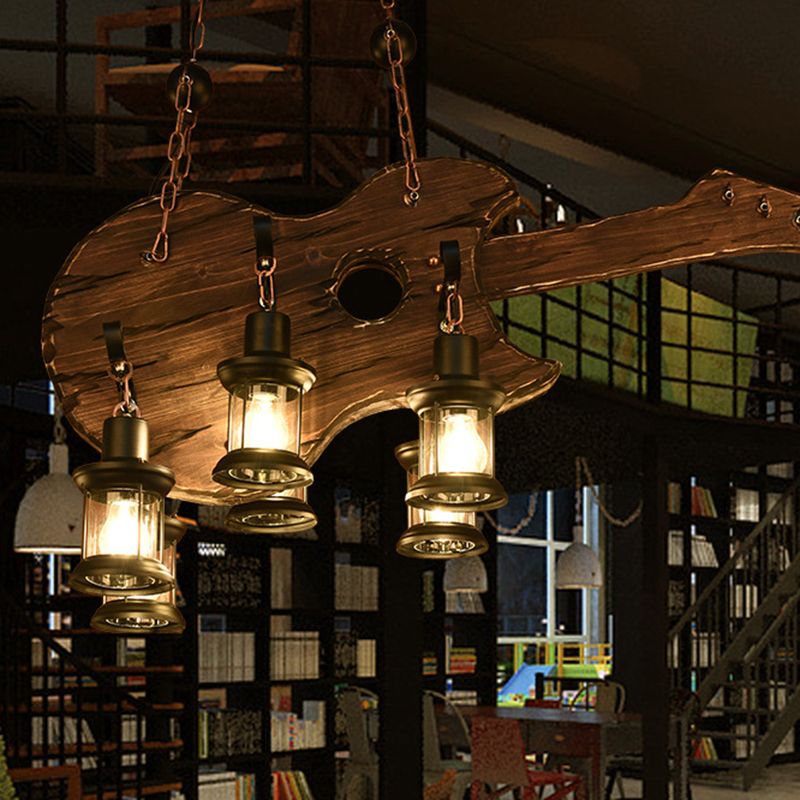Brio Design Boerderij Hanglamp 6 Lantaarn Gitaar, Hout/Metaal, Woonk/Eetkamer
