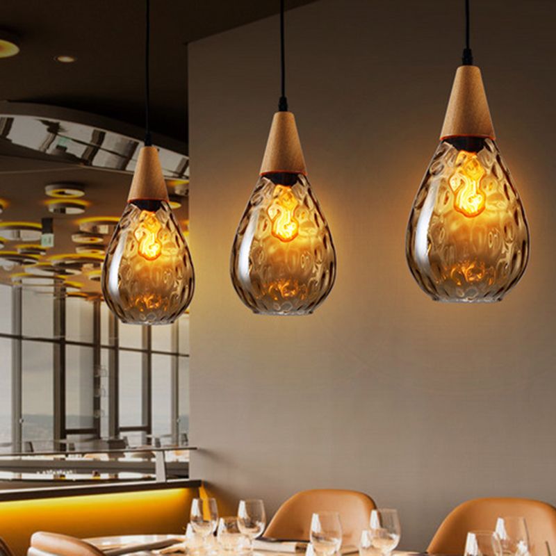 Elio Vintage Teardrop Hanglamp, Bar/Kitcheneiland, Glas/Hout