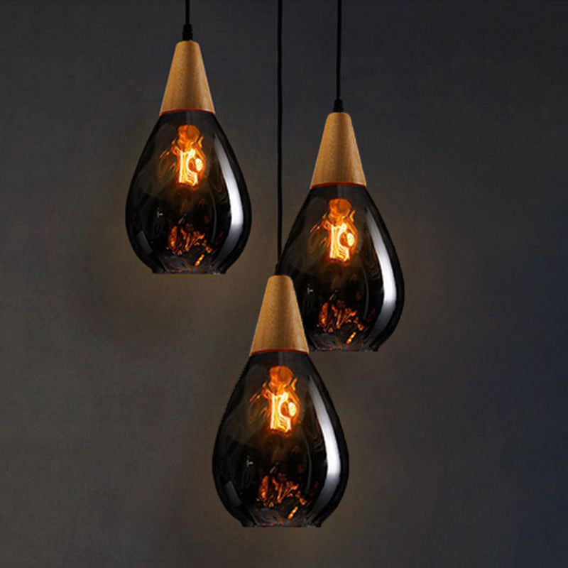 Elio Vintage Teardrop Hanglamp, Bar/Kitcheneiland, Glas/Hout