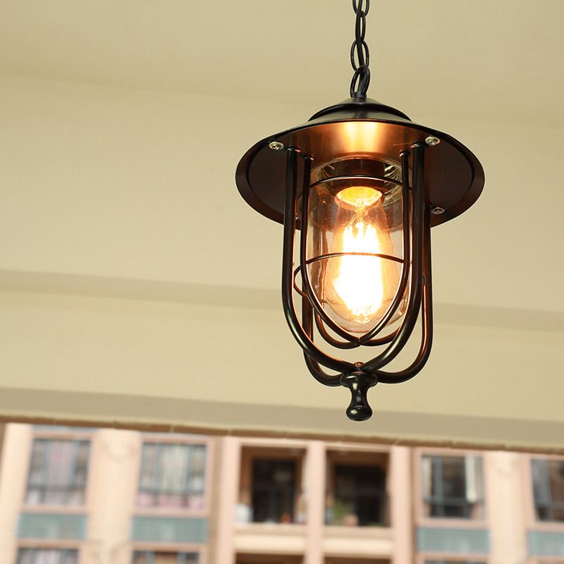 Valerio Retro Lantern Metal Pendant Light, Black/Bronze