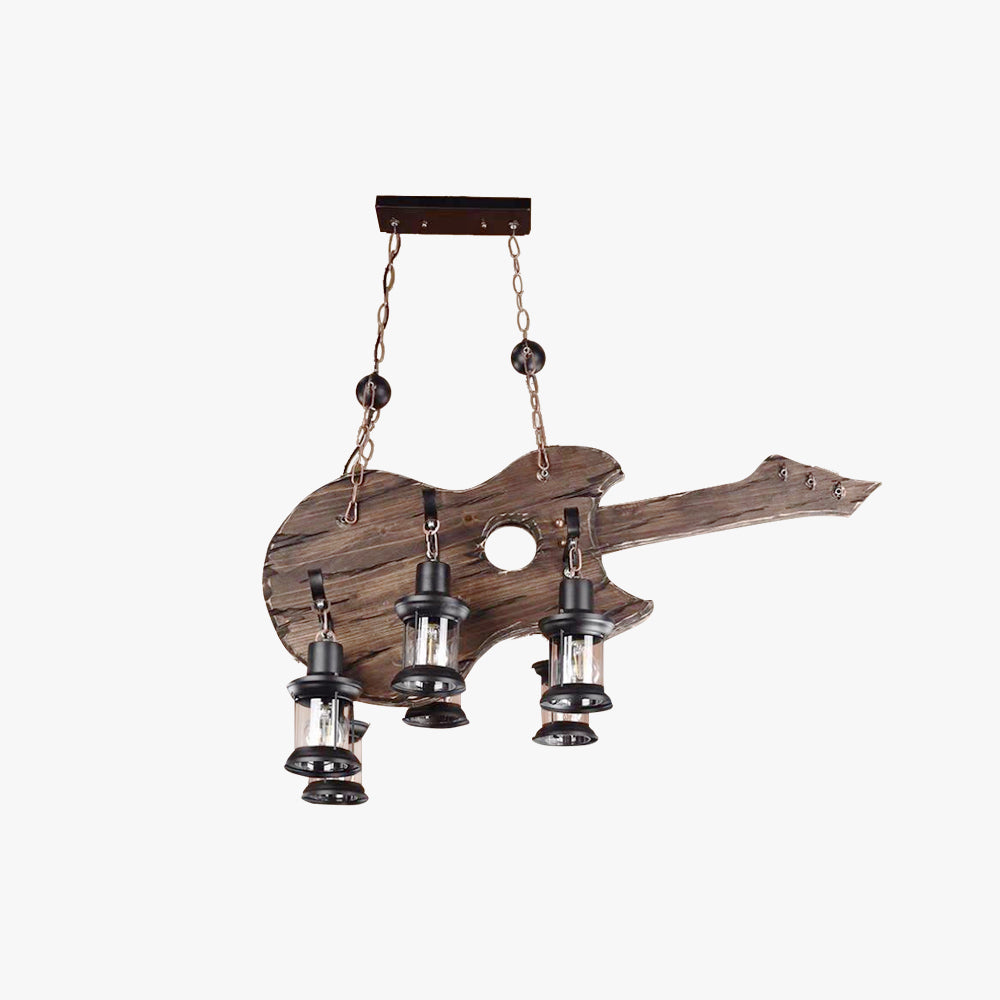 Brio Design Boerderij Hanglamp 6 Lantaarn Gitaar, Hout/Metaal, Woonk/Eetkamer