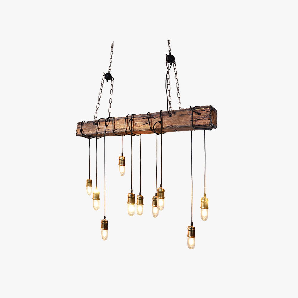 Brio Vintage Industriële Rechthoekige Houten Hanglamp, Hout/Zwart