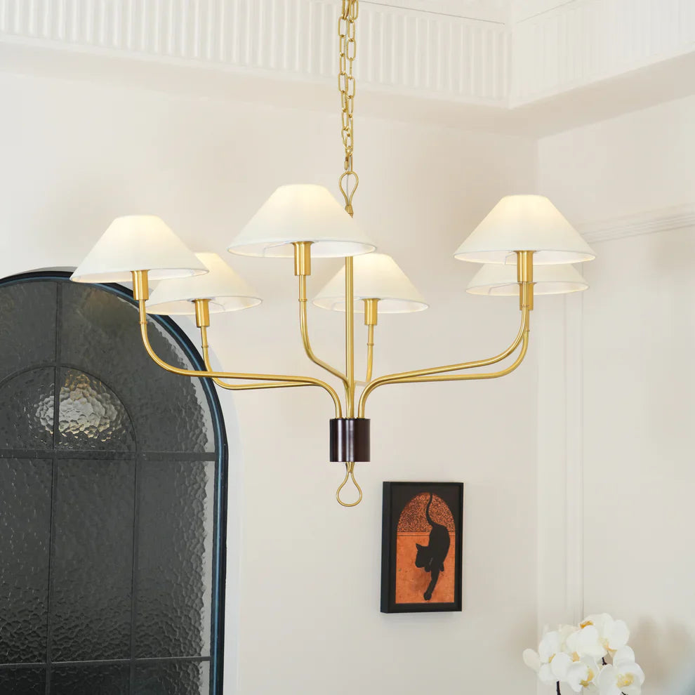 Valerio Vintage Luxe Messing Stof Kroonluchter Lampenkap Woonkamer Eetkamer