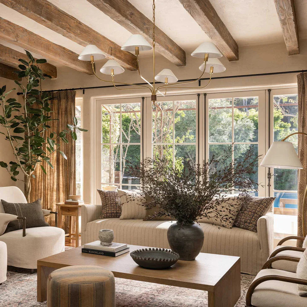 Valerio Vintage Luxe Messing Stof Kroonluchter Lampenkap Woonkamer Eetkamer