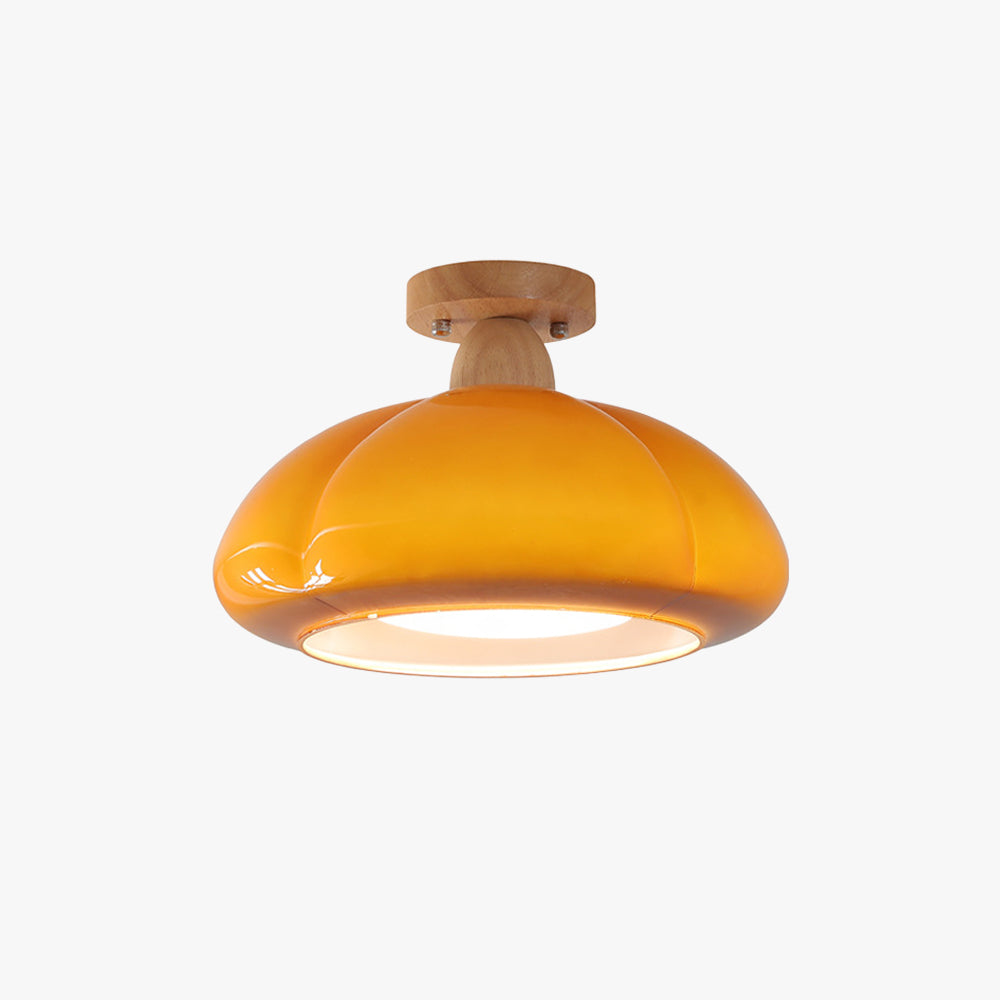 Hailie Modern Ronde LED Plafondlamp Glas Hout Slaapkamer Woonkamer