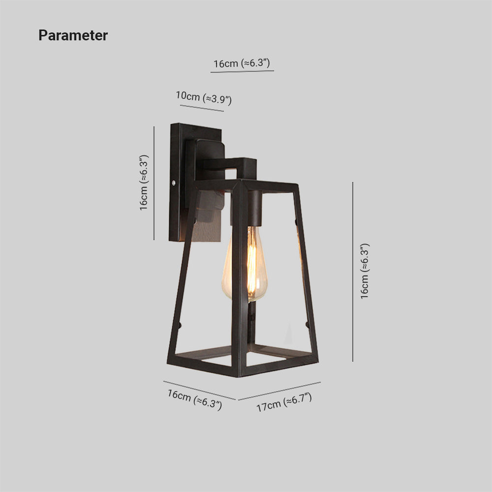 Valerio Retro Zwarte Industriële Lantaarn Wandlamp Metaal En Glas